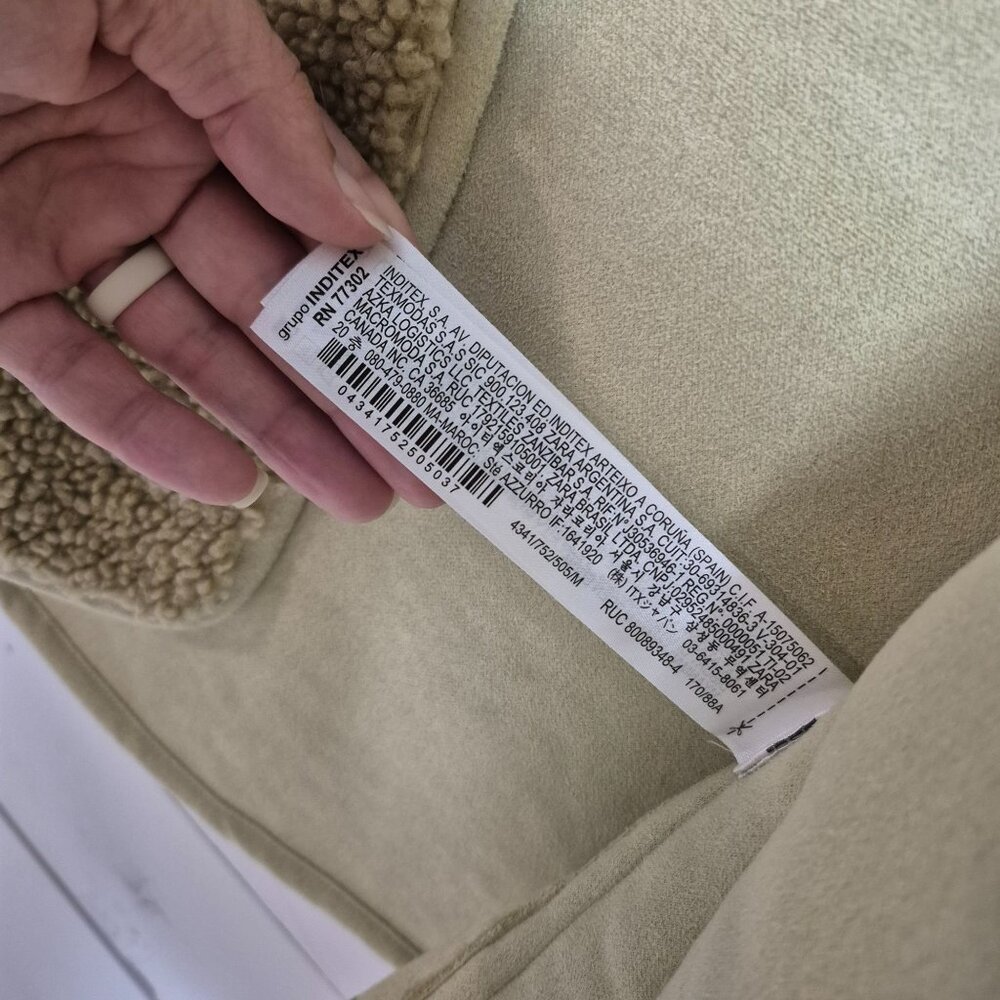 Zara Beige Faux Shearling Snap-Button Coat With Front Pockets - Picture 6 of 8